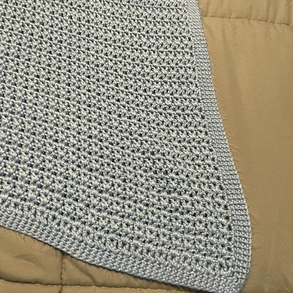 Blue Crochet Open Knit Baby Blanket Crib Security Lovey 48X32 Handmade